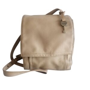 Vintage Fossil Tan Leather Handbag Crossbody Purse Travel Bag Many Pockets